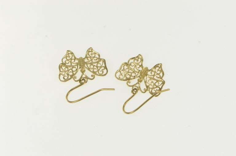 10K Yellow Gold Filigree Butterfly Dangle Beauty Symbol Earrings