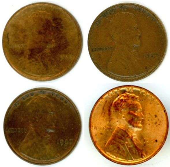 4 Different Lincoln Wheat Cents: 1909-1951