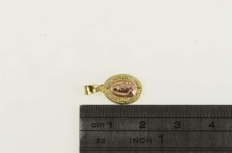14K Yellow Gold Virgin Mother Mary Jesus Christ CZ Halo Charm/Pendant