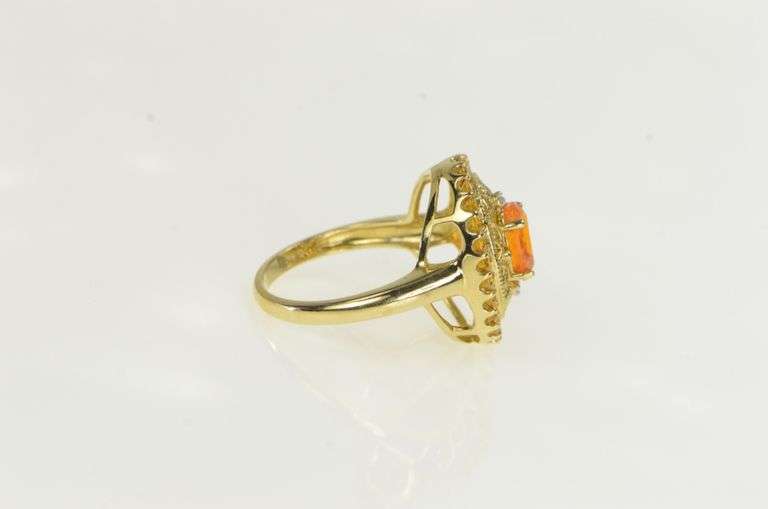 10K Yellow Gold Simulated Mexican Fire Opal Yellow Topaz Halo Ring