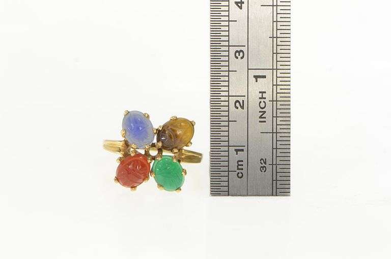 14K Yellow Gold Egyptian Scarab Carved Stone Statement Ring