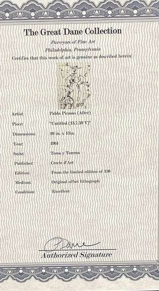 Very Collectible Pablo Picasso Lithograph from Toros y Toreros Circa 1961