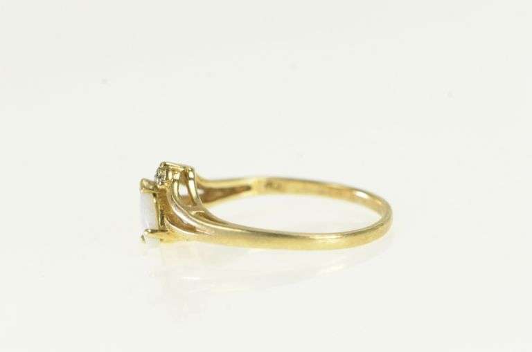 10K Yellow Gold Pear Natural Opal Diamond Accent Bypass Ring