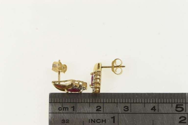 10K Yellow Gold Marquise Ruby Diamond Accent Vintage Earrings