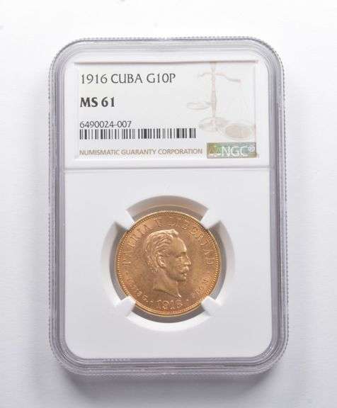 MS61 1916 Cuba Gold 10 Pesos NGC