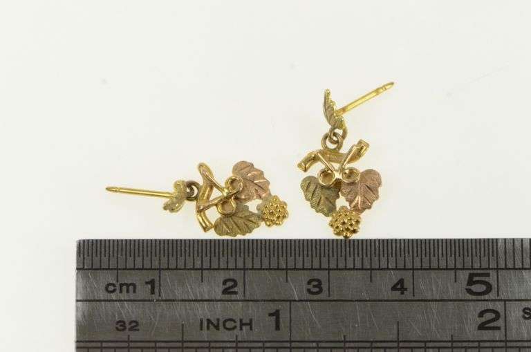 10K Yellow Gold Black Hills Gold Leaf Textured Dangle Earrings