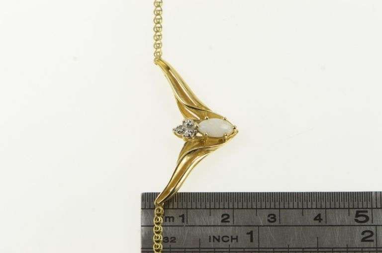 10K Yellow Gold Marquise Opal Diamond Accent Chevron Necklace