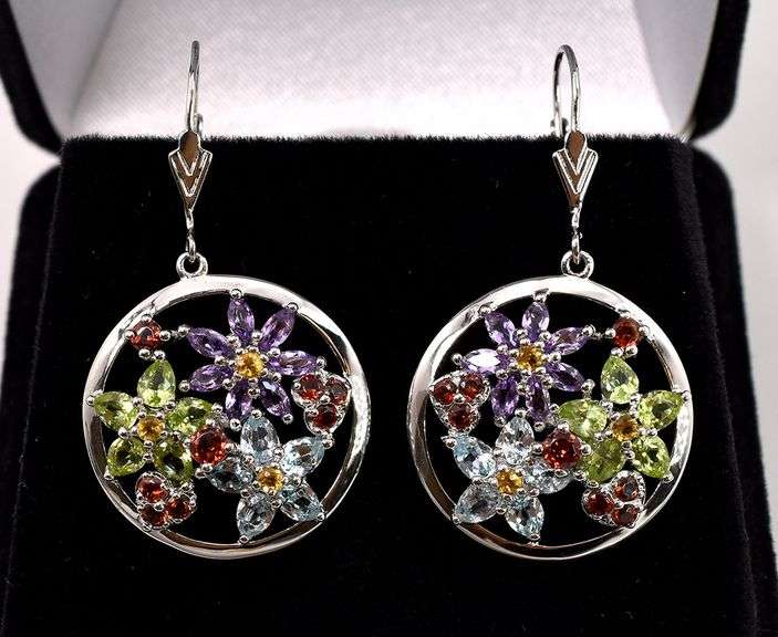 Multi-Gem Pendant and Earrings in Sterling Silver
