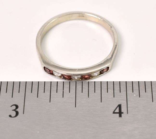 Divin 14K White Gold Red Garnet and Diamond Ring
