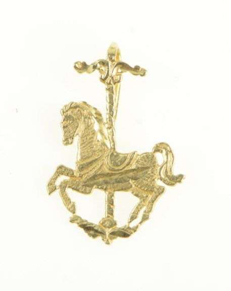 14K Yellow Gold Diamond Cut Carousel Horse Ornate Animal Charm/Pendant