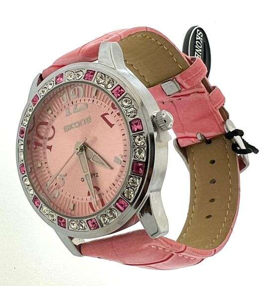 Ladies Pink Skone Stainless Steel Watch