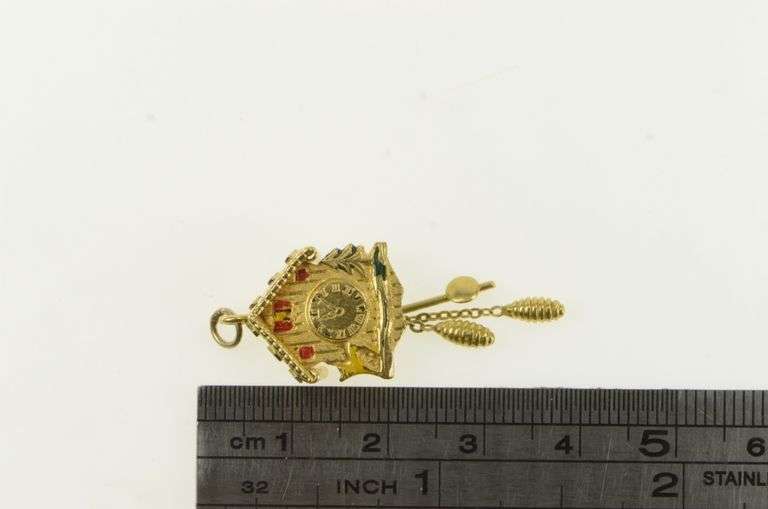 14K Yellow Gold Articulated Vintage German Cuckoo Clock Charm/Pendant