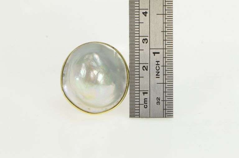 14K Yellow Gold Massive 26mm Mabe Pearl Statement Cocktail Ring