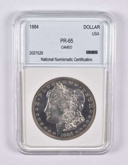 PR65 CAM 1884 Morgan Silver Dollar NNC Box