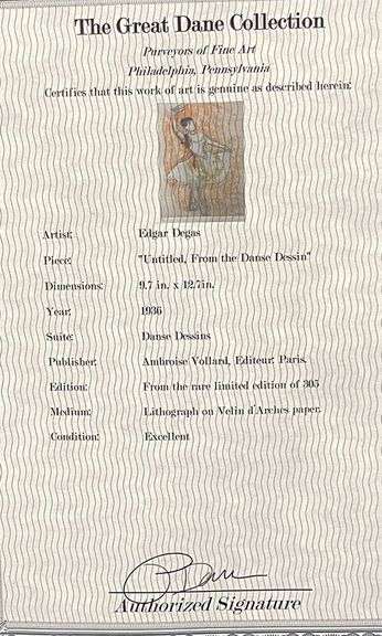 Extremely Collectible and Rare Degas Lithograph from Danse Dessin Suite Circa 1936