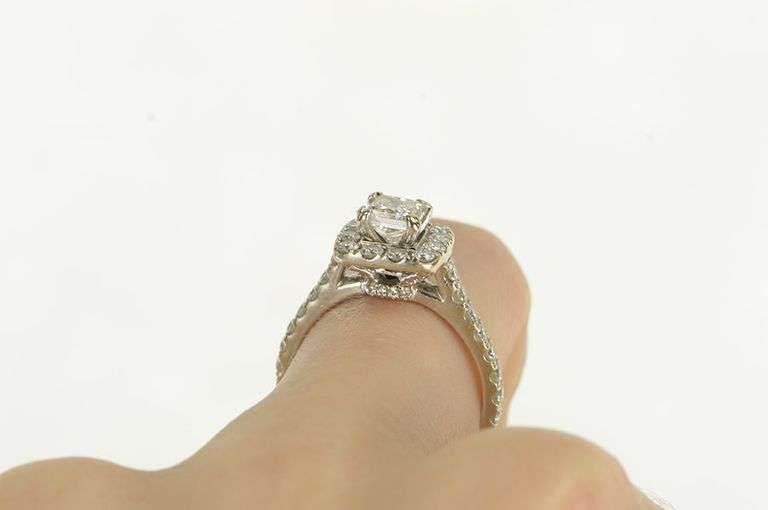 14K White Gold 1.68 Ctw Princess Diamond Halo Engagement Ring