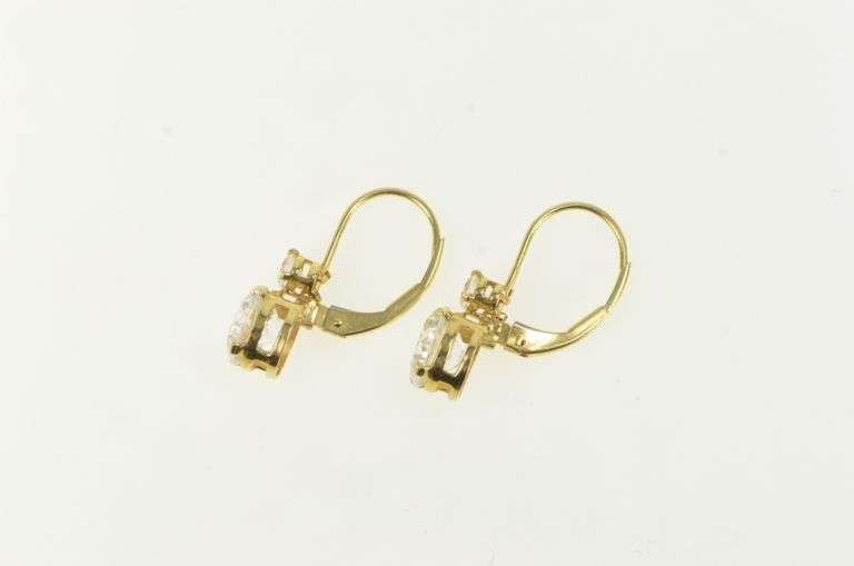 14K Yellow Gold Round Cubic Zirconia Vintage Dangle Statement Earrings