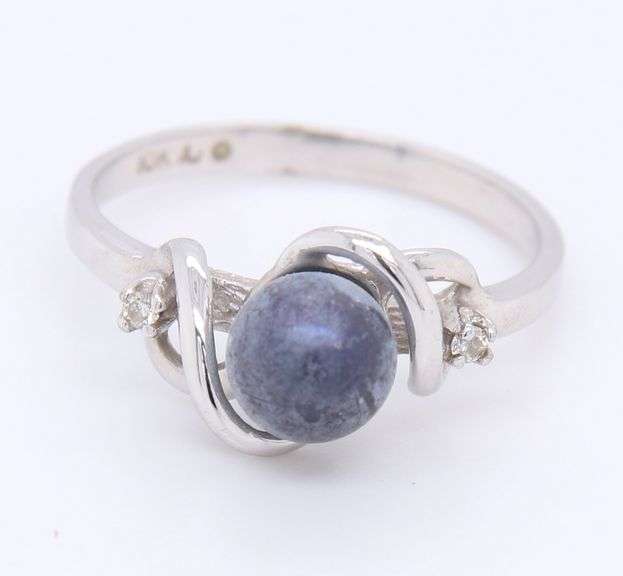 10KT White Gold Round Blue Stone Ring