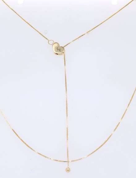 Simple Yellow Gold Box Chain with Heart adjustable Clasp