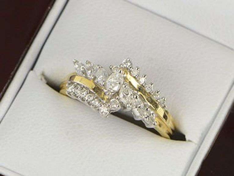 14K Yellow Gold 0.60 Ctw Marquise Diamond Bypass Engagement Ring