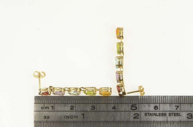 14K Yellow Gold Amethyst Topaz Citrine Garnet Dangle Earrings