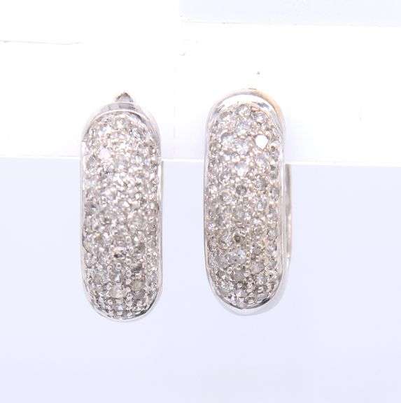 Glimmering 14kt WG Pave Diamond Hoop Earrings