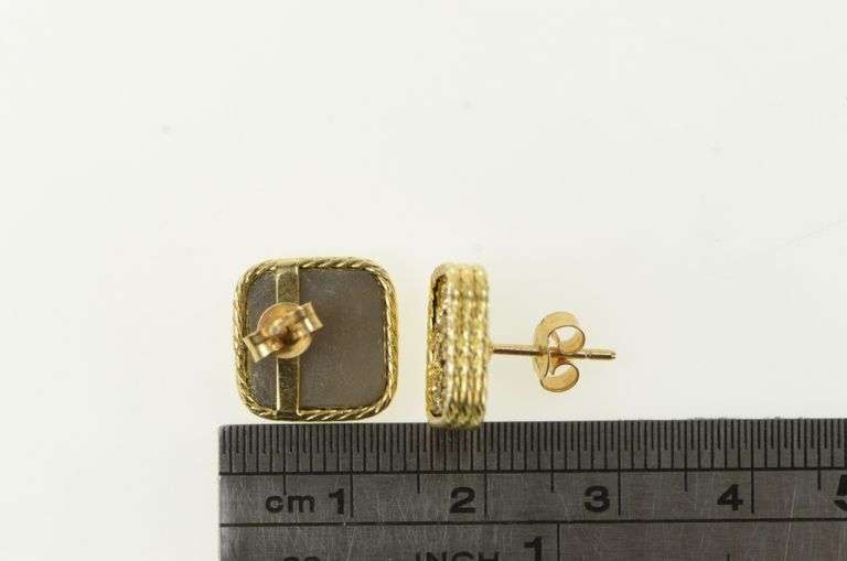 14K Yellow Gold Squared Gold Druzy Agate Geode Stud Earrings