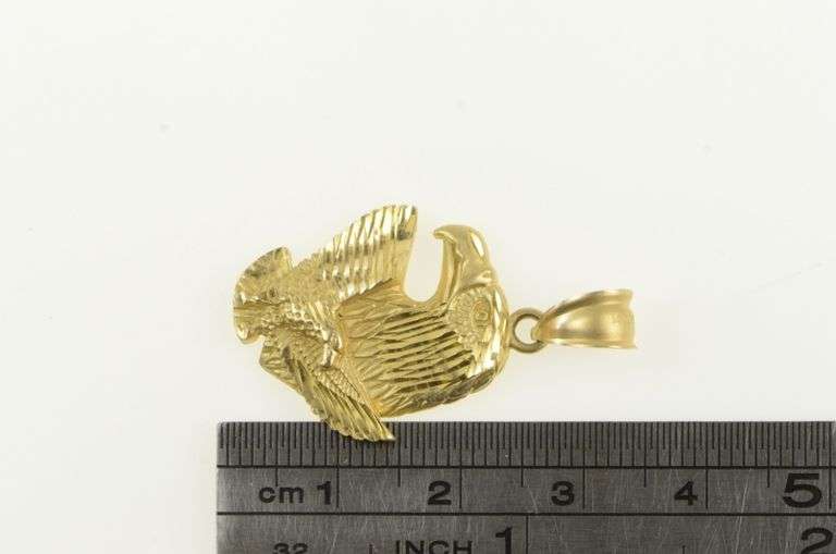 14K Yellow Gold Diamond Cut Bald Eagle Patriotic USA Pendant