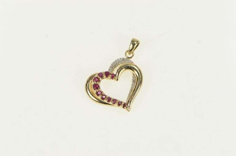 10K Yellow Gold Ruby Diamond Interlocking Heart Love Symbol Pendant