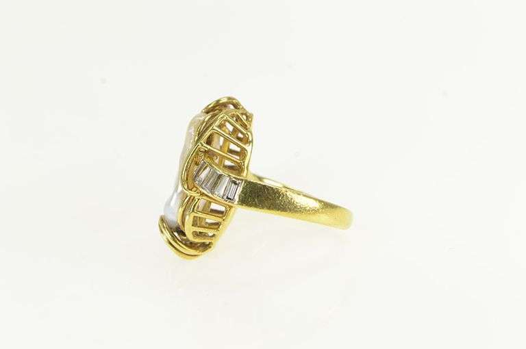 18K Yellow Gold 0.62 Ctw Baroque Pearl Diamond Statement Ring