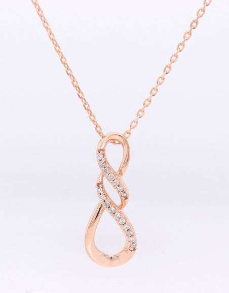 Elegant Rose Gold Diamond Double Infinity Pendant on Chain Necklace