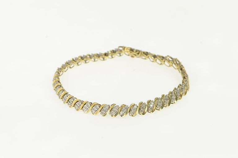 10K Yellow Gold 1.75 Ctw Diamond Vintage Bar Tennis Bracelet