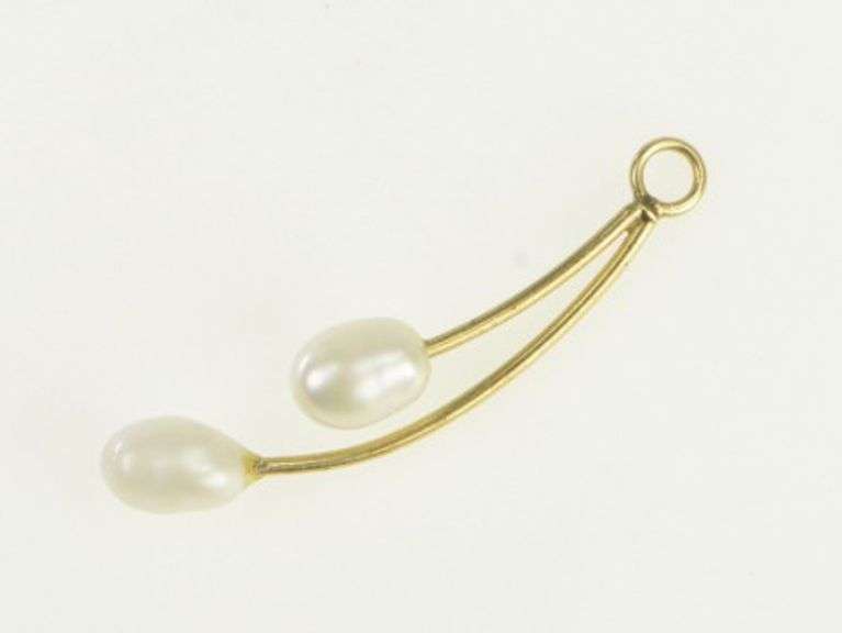 14K Yellow Gold Pearl Vintage Curved Drop Simple Vintage Pendant