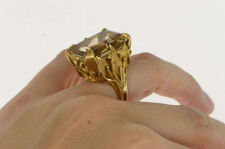 14K Yellow Gold Smoky Quartz Calla Lily Floral Cocktail Ring