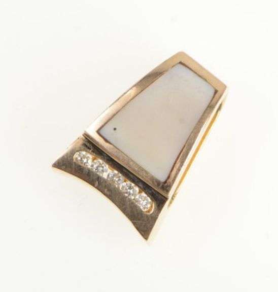 14K Yellow Gold Diamond Mother of Pearl Geometric Slide Pendant