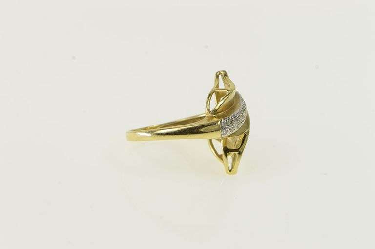 14K Yellow Gold Diamond Encrusted Leaf Vintage Bypass Ring