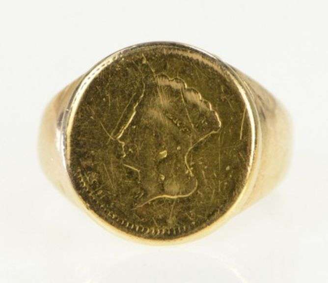 10K Yellow Gold Indian Princess Head 1850's US Coin Ring