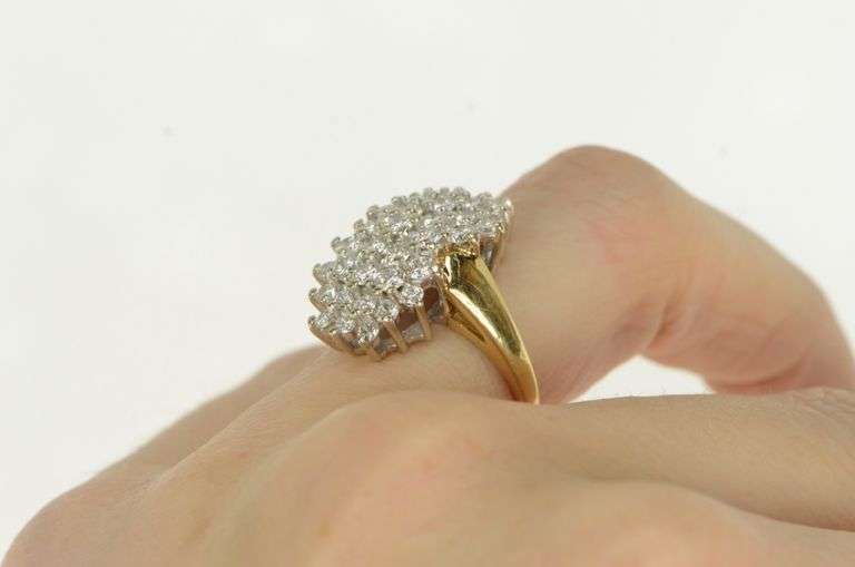 14K Yellow Gold 2.25 Ctw Diamond Fancy Cluster Statement Ring