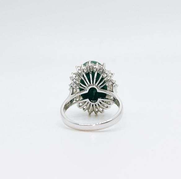 Delightful 11.00CTS Cabochon-Cut Emerald & 1.00CTW White Sapphire Ring in Sterling Silver