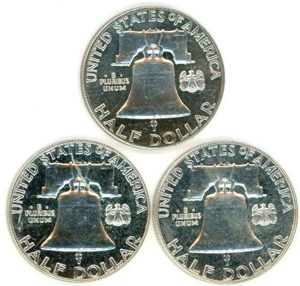 4 Proof Franklin Silver Half Dollars from 1962 & 1963.
