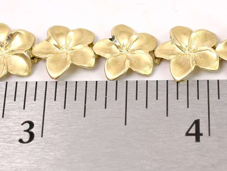 Gorgeous Plumeria Link Bracelet in 14K Yellow Gold