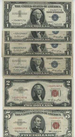 Nice lot of 6 Assorted STAR Notes: $1, $2, & $5