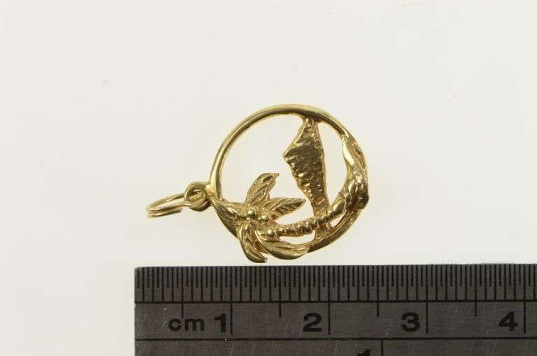 14K Yellow Gold Hawaii Tropical Palm Tree Mountain Travel Charm/Pendant