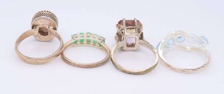 Sterling Silver Mixed Gemstone Ring Lot