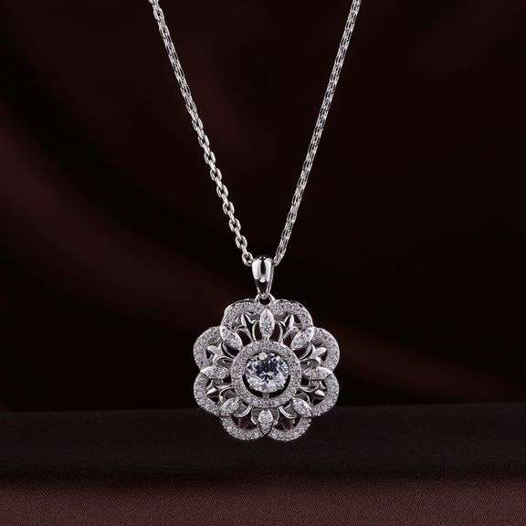 Solid sterling silver beautiful big flower pendant with center stone moving