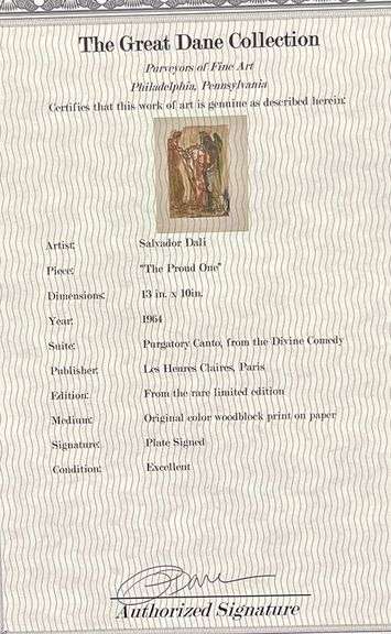 Very Collectible Salvador Dali Woodblock from The Divince Comedy Suite Circa 1964