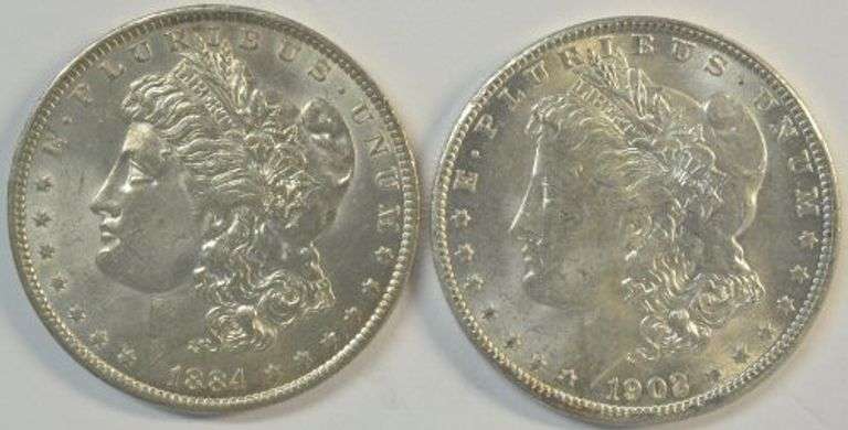 Very Choice BU 1884-O and 1902-O Morgan Silver Dollars