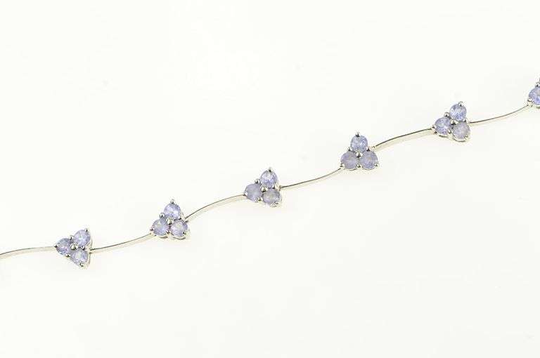 14K White Gold Tanzanite Cluster Triangle Wavy Link Bracelet