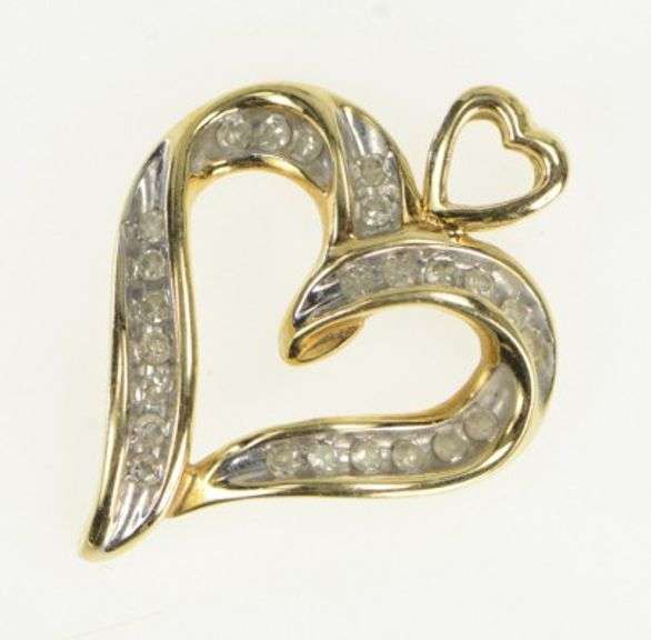 10K Yellow Gold Diamond Heart Love Symbol Vintage Romantic Pendant