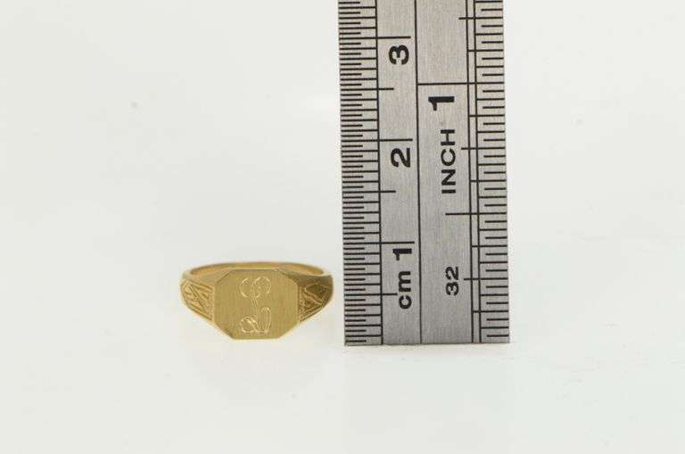 14K Yellow Gold L Cursive Letter Initial Monogram Ornate Ring